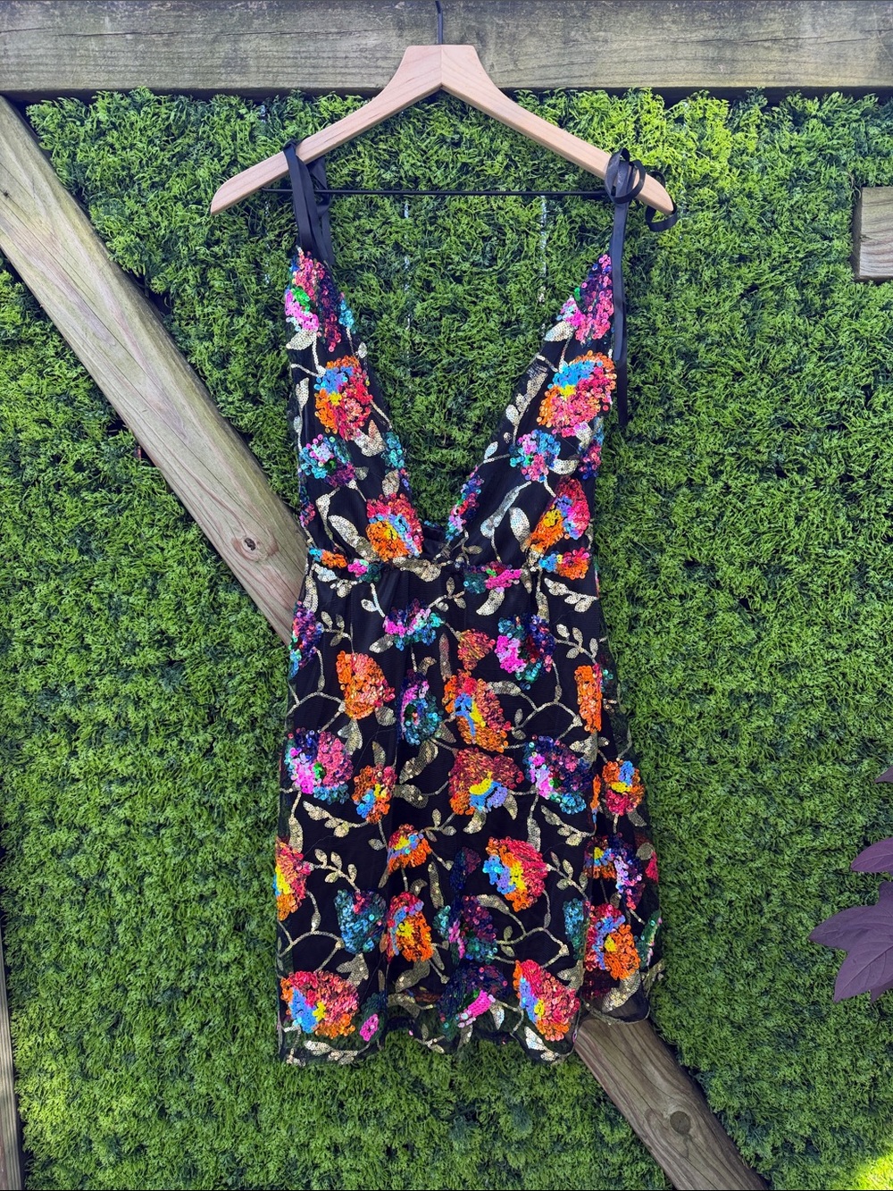 Black Sequin Floral Dress.